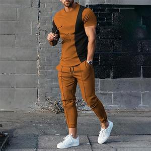 Men's Casual Sportswear 2-Piece Set O-Neck T-<b>Shirt</b> & Fleece Pant Winter Streetwear Short Sleeve Tracksuit - Product Image 5