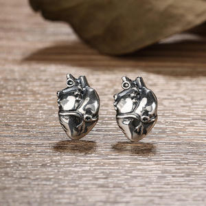 Jeulia Vintage Anatomical Heart Sterling <b>Silver</b> <b>Stud</b> Earrings with Zircon and Pearl - Product Image 3