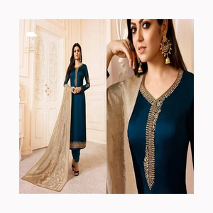 Dernier créateur vêtements de mariage pakistanais Georgette Salwar Kameez costume avec broderie séquentielle travail Collection de robes indiennes - Product Image 2
