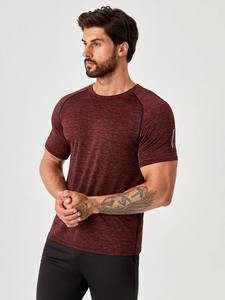 Camiseta deportiva transpirable de LICRA y algodón para hombre, Camiseta deportiva con cuello redondo para gimnasio, Fitness, correr, camiseta de entrenamiento de tela tejida a la venta - Product Image 2