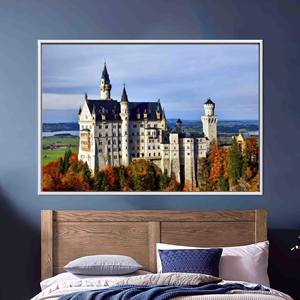 Impression artistique murale élégante du château de Neuschwanstein, décoration sur toile style bohème, 1P : encadré blanc - Product Image 1