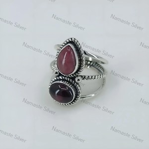 <b>Garnet</b> Rhodonite <b>Ring</b>, 925 Sterling <b>Silver</b> Dual Gemstone Handmade Jewelry - Product Image 6