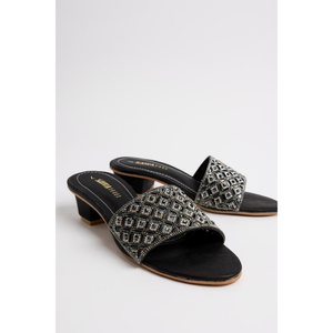 Black Women's Formal <b>Slippers</b> with Medium Square Heel Low-Heel Stilettos Pumps Slip-On Closure - Product Image 1