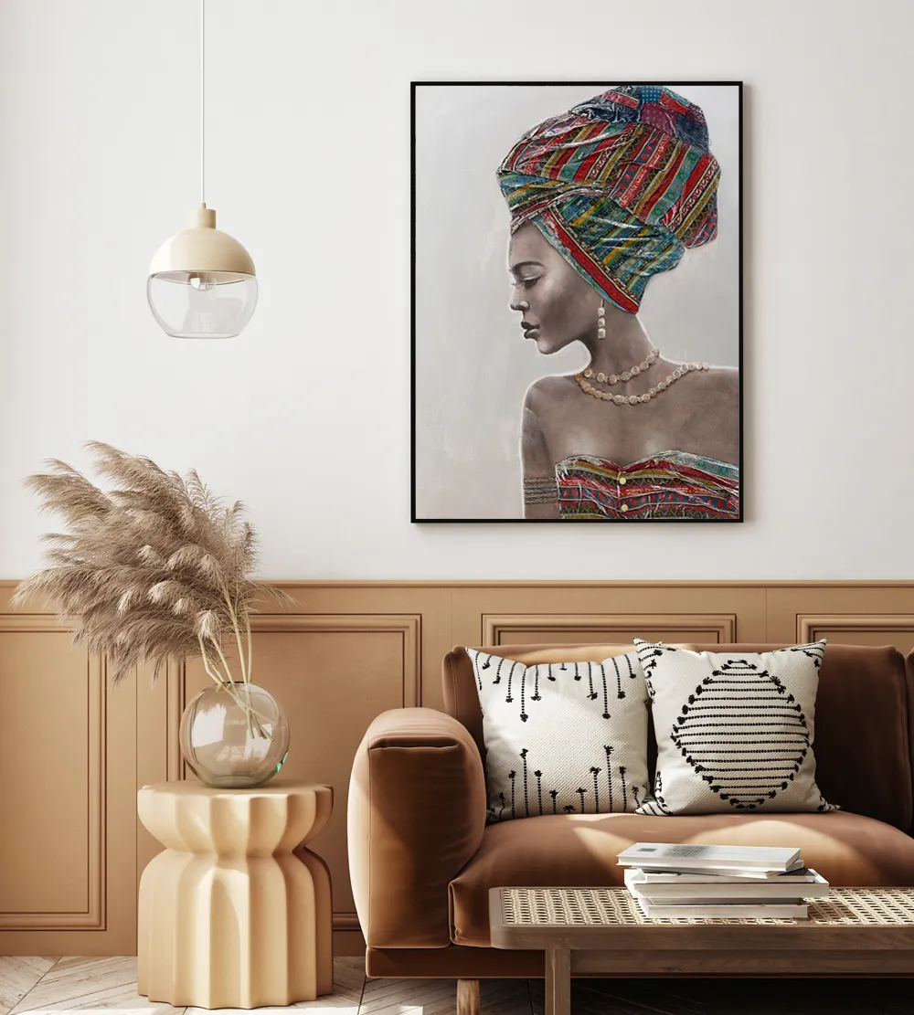 Pintura a óleo artesanal em tela para decoração de paredes, arte abstrata para decoração de casas, figuras de mulheres africanas para sala de estar