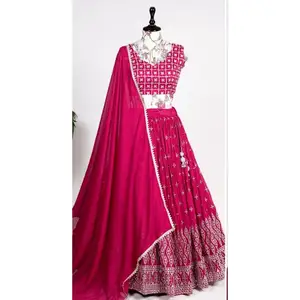 Свадебная одежда эксклюзивная новейшая трендовая шелковая Lehenga Choli с Dupatta с последовательными вышивками по оптовой цене