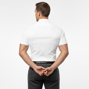 เสื้อเชิ้ตแขนสั้นสำหรับผู้ชายเสื้อเชิ้ตสีพื้นเข้ารูปแบบกำหนดเองใส่สบาย - Product Image 6