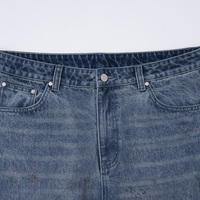 Jean droit vintage décontracté pour homme, style streetwear, printemps-automne, en denim délavé, respirant, lavable, taille mi-haute, avec rivets et boutons en cristal