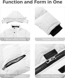 Venta al por mayor de los hombres a prueba de viento Puffer chaqueta con capucha desmontable OEM impreso impermeable invierno burbuja abrigo con múltiples bolsillos - Product Image 5