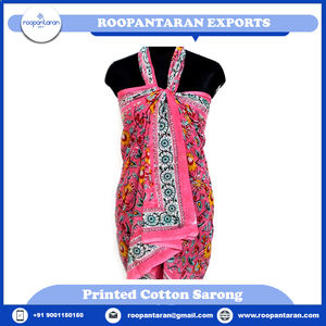 Latest Indian Phuljhari Pink Gud Sportswear Hand Block Printed Cotton <b>Sarong</b> Women's Beach <b>Wrap</b> - Product Image 4