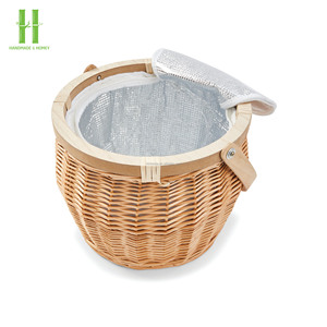 BEST SELLER Panier de pique-nique en osier isolé sur mesure, couleur OEM, panier de pique-nique rond tissé avec un couvercle en bois pliable - Product Image 3