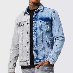 La fábrica proporciona directamente la chaqueta desgastada de mezclilla para hombres Diseño básico Chaqueta desgastada de mezclilla para hombres con estampado de Palma - Product Image 1