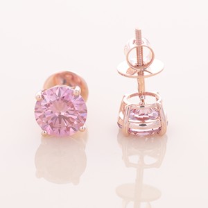 IGI Certified Lab Grown Pink Diamond Geometric Solitaire Stud Earrings Solid 925 Sterling Silver Classic Cut Wedding Party Gift - Product Image 5