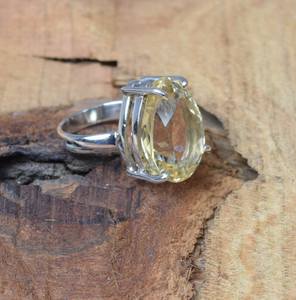 Bague en argent sterling avec quartz citron, pierre précieuse facettée en forme de poire, taille américaine 7, bijoux faits à la main, cadeau pour femmes - Product Image 3