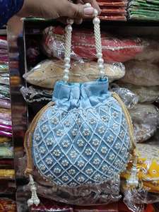 2025 Indian Embroidery Thread <b>Mirror</b> Work Potli Bag Indian Potluck Handwork Women's Handbag Potli Bag for Wholesale Purchase - Product Image 4