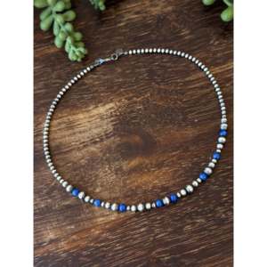 Collier tendance style Navajo en lapis-lazuli et perles d'eau douce, motifs de boules et d'ancres avec perles en argent sterling, idéal comme cadeau - Product Image 3