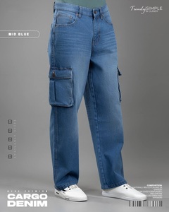 ZY Streetwear Logo personnalisé broderie hommes Baggy Denim pantalon lavé multi-poches décontracté blanc ample Hip Hop hiver hommes Cargo - Product Image 4