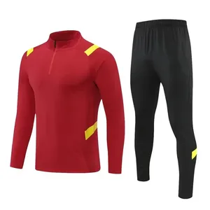 Conjunto de traje de entrenamiento de fútbol de manga larga de secado rápido para adultos y niños Otoño Invierno chándal de media cremallera - Product Image 5