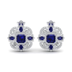 Pendientes de Botón con Zafiro Azul de Corte Princesa REYES Sparkle de 0.88 Quilates en Plata de Ley 925, Joyería de Regalo para Novia con Moissanita - Product Image 5