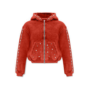 เสื้อฮู้ดดี้ผู้ชาย QYOURECLO แบบสั่งทำขายส่ง ซิปหน้า ผ้าคอตตอนฟอกสีซีดแบบแอซิดวอช ประดับมุกและอัญมณี หนัก 600gsm คุณภาพสูง - Product Image 3