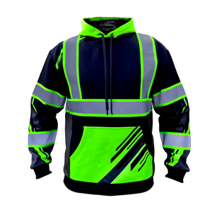 Cinta reflectante Alta visibilidad Seguridad Zip Up Sudadera con capucha Ventas al por mayor Producción de fábrica de alta calidad Sudaderas con capucha de construcción - Product Image 5