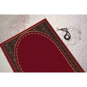 Tapis de prière rouge : design islamique élégant, décoration de mosquée, tapis imprimé, tapis fin non tissé - Product Image 3