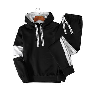 Deux pièces survêtement à capuche pour hommes 100% coton Sport Jogging ensemble veste confortable pantalons de survêtement équipe survêtement pour la saison d'automne - Product Image 2