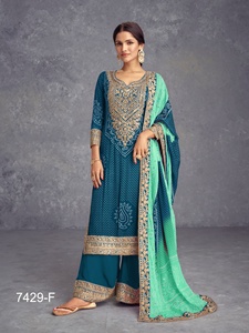 Dernier costume Salwar en soie de chinon lourd et Dupatta avec impression numérique broderie séquence miroir travail femme mode - Product Image 5