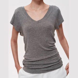 Camiseta con gráfico personalizado, camiseta sexy de manga corta con cuello en V de longitud media para mujer, Camiseta básica en blanco - Product Image 1