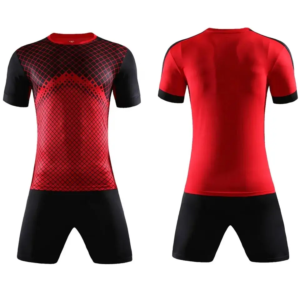 เสื้อกีฬาสำหรับ2019ชุดฟุตบอลสีแดงชุดสีแดงออกแบบได้ตามที่ลูกค้าต้องการพร้อมโลโก้ของลูกค้า