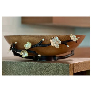 Elégant bol à salade en bois écologique Branche unique Centre de table décoratif pour la maison avec support en métal pour table à manger - Product Image 4