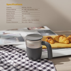 LePresso 450ML Tasse de voyage contemporaine à agitation magnétique automatique - Product Image 6