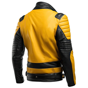 Chaqueta de Cuero Estilo Motero Retro para Hombre, Amarilla y Negra, Estilo Carreras de Motos, con Protecciones Internas Reforzadas - Product Image 2
