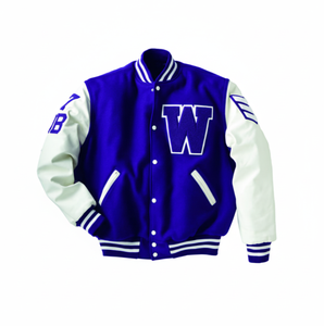 <b>Men's</b> Purple <b>White</b> Varsity <b>Jacket</b> With Embroidered W Logo Preppy Style Regular Fit Turn-down Collar Single Breasted - Product Image 1