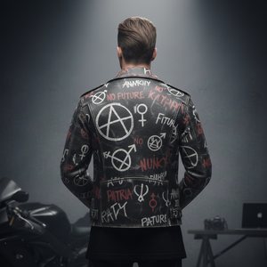 แจ็คเก็ตยีนส์สไตล์พังก์ไบค์เกอร์สำหรับผู้ชาย สไตล์ร็อค สตรีทแวร์ ขายส่ง แจ็คเก็ตยีนส์ทำสีซีดแบบมีรอยขาด สไตล์ลอนดอนยุค 1970 พร้อมสลักข้อความด้วยลายมือ รับผลิตแบบ OEM - Product Image 5