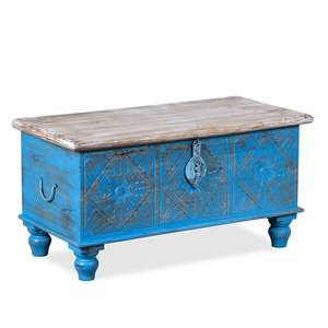 Cofre de madera maciza bohemio tradicional, baúl de almacenamiento de madera Rectangular tallado a mano con cajas de motivos intrincadamente detallados - Product Image 2