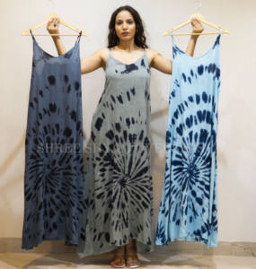 Vestido bohemio de rayón Tie-Dye a la moda para mujer Vestido largo de espagueti Maxi perfecto para vacaciones o ropa informal diaria - Product Image 5