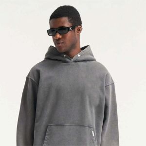 Sudadera con Capucha para Hombre, Estilo Vintage, Lavado Regular, Hombros Caídos, Color Gris Lavado Personalizado, Logotipo Bordado, Lavado Ácido, Garantía Comercial, Felpa - Product Image 1