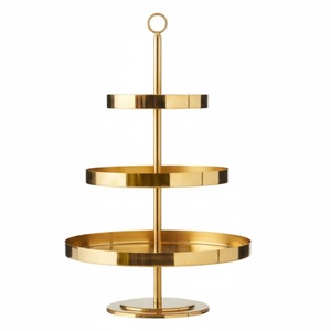Luxurious Gold Plated Brass <b>Cake</b> <b>Stand</b> Latest Design <b>3</b> <b>Tier</b> for Birthday Wedding Parties Cup <b>Cake</b> Serving <b>Stand</b> With Base - Product Image 1