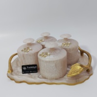 Ensemble de boîtes en résine écologiques légères faites à la main de luxe avec couvercle, plateau décoratif, design élégant en feuille d'or perlée pour la décoration de la maison