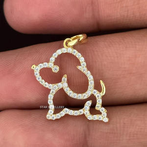 14K Or Massif Naturel Diamant Chien Pendentif Fine Jewelry. - Product Image 2