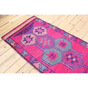 Tapis turc vintage, tapis de 3x11,1 pieds, tapis persan rose et violet - Product Image 4
