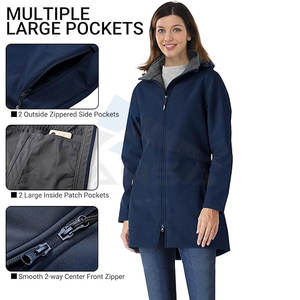 Chaqueta Impermeable Acolchada para Mujer, Chaqueta Cortavientos Larga con Forro Polar y Capucha Desmontable, Gris Oscuro - Product Image 4