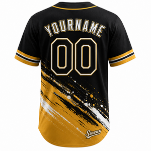Sinewy Men's Baseball Jersey Custom Name <b>Number</b> Black <b>Gold</b> Sublimated Breathable Short Sleeve Regular Fit All Seasons - Product Image 3