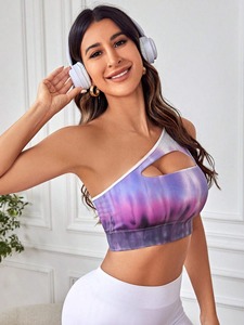 Tops de yoga sans couture sur mesure avec logo personnalisé, vêtements de sport, course en plein air, brassières de sport à une épaule pour femmes, taille plus - Product Image 6