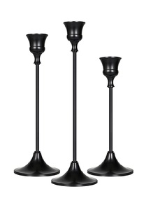 Ensemble de trois bougeoirs en métal, couleur noire personnalisée, fait à la main, vente en gros, meilleur plateau de Table, fantaisie, élégant, support de bougies en métal indien - Product Image 1