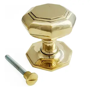 Hexagonal Shape brass center door knobs handle circular design on upper available in stock in customized logo and design