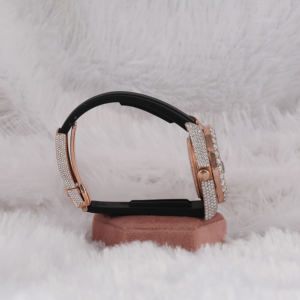 Montre de luxe pour homme, diamètre du cadran 41 mm, diamant taille moissanite, semi-sertie, caractéristiques romaines, bracelet en cuir noir, largeur 22 mm, verre analogique - Product Image 5