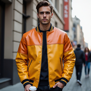 Men Baseball Leather Varsity <b>Jackets</b> Streetwear Motor Bike <b>Cycling</b> Vintage Leather <b>Jacket</b> Men's - Product Image 2