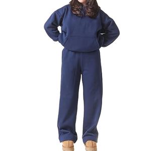 Ensemble de survêtement d'hiver deux pièces pour femme, léger, 100 % coton, à capuche, couleur unie - Product Image 3