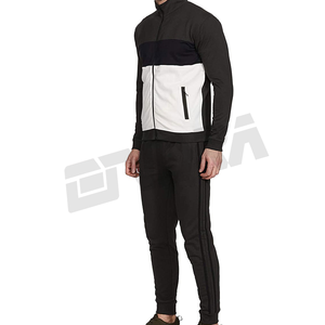 Survêtement Colorblock blanc et noir pour hommes tenue d'entraînement de gymnastique nouvelle arrivée Style sportif Logo personnalisé vêtements de sport moderne à la mode - Product Image 3